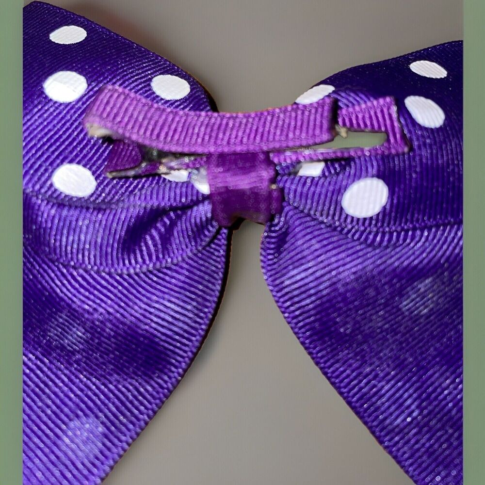Lot Of 2 Girl’s Grosgrain Hair Bows Clip Blue Solid Polka Dot - Picture 10 of 11